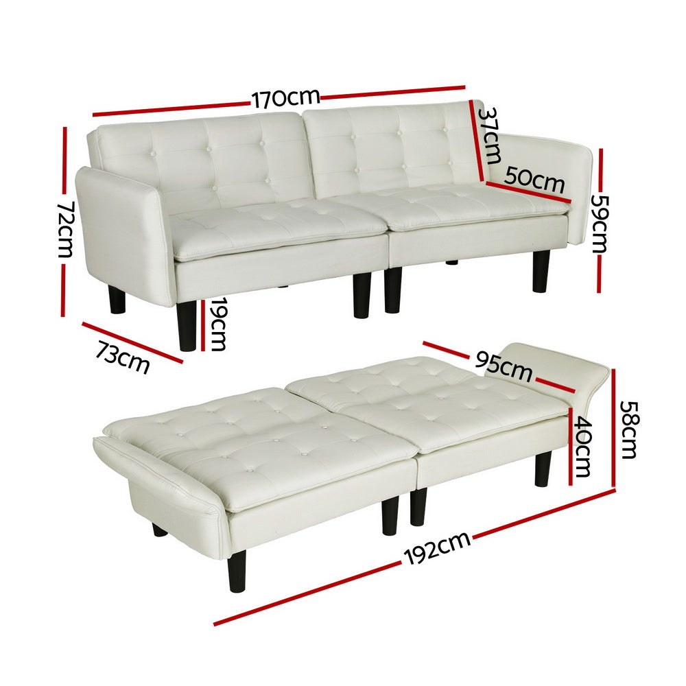 Serena 3-Seater Sofa Bed Tufted Faux Linen Beige