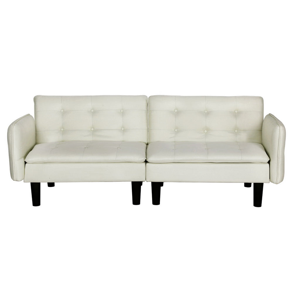 Serena 3-Seater Sofa Bed Tufted Faux Linen Beige