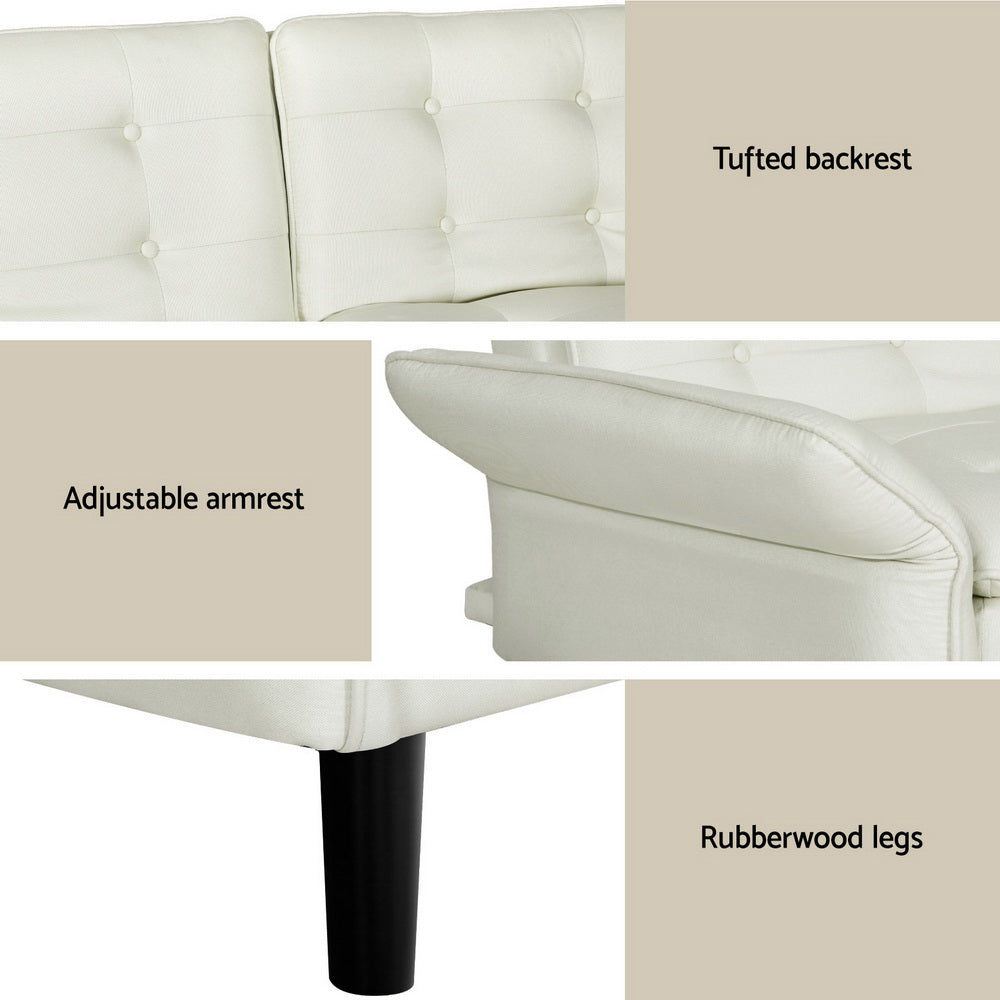 Serena 3-Seater Sofa Bed Tufted Faux Linen Beige