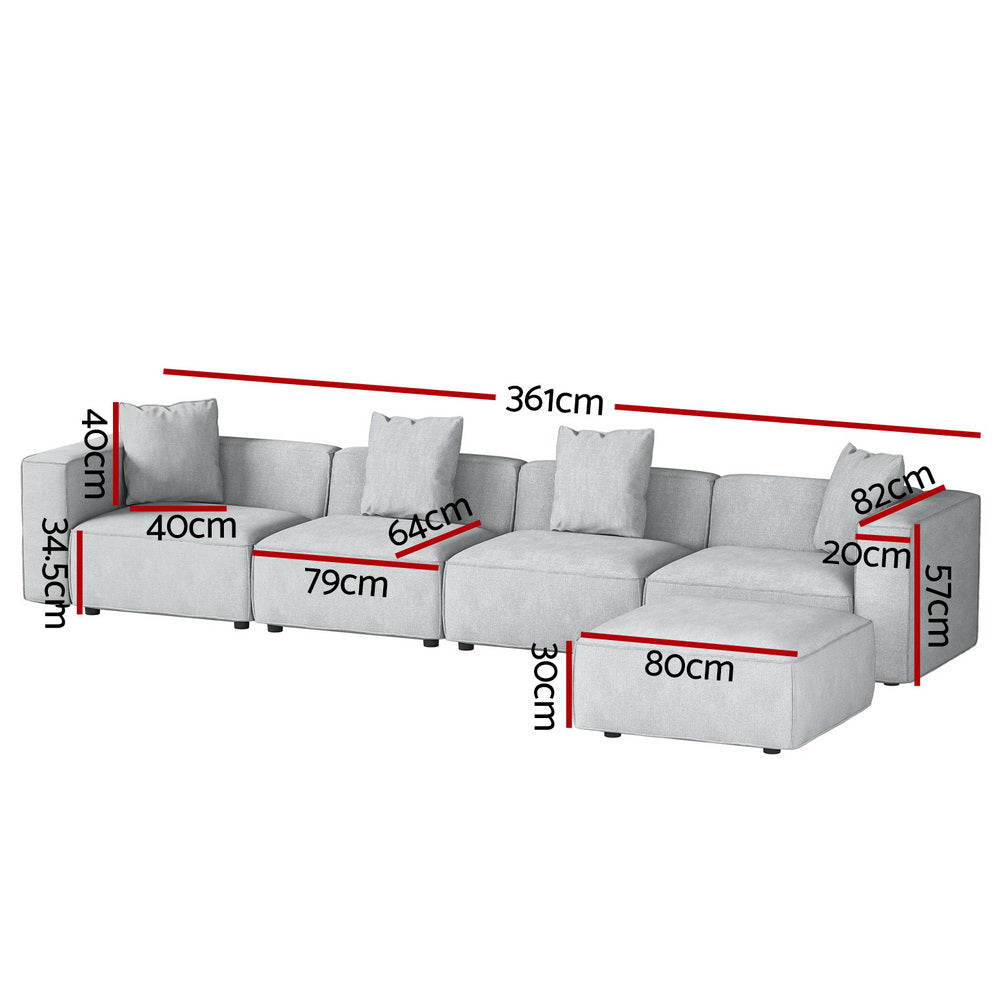 Alvin 5-Seater Modular Sofa Chaise Set Grey