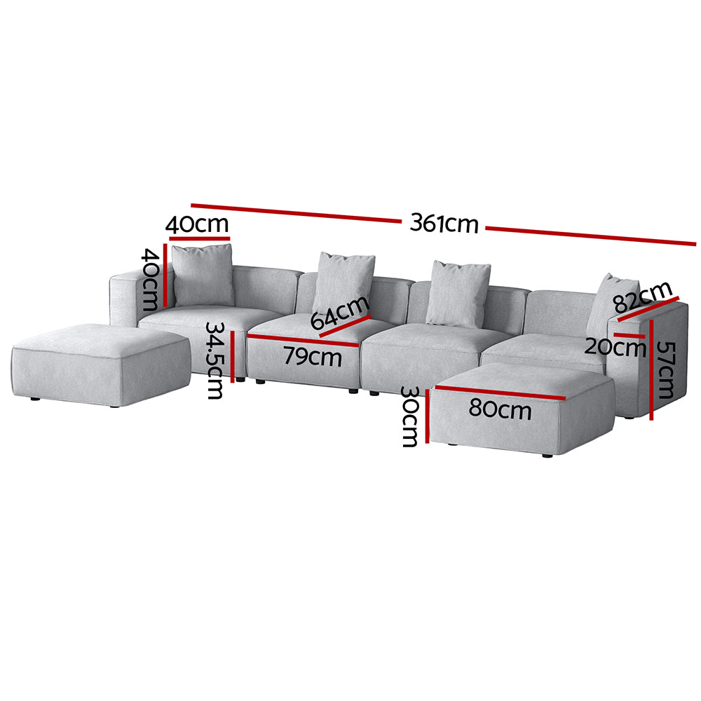 Alvin 6-Seater Modular Sofa Chaise Grey