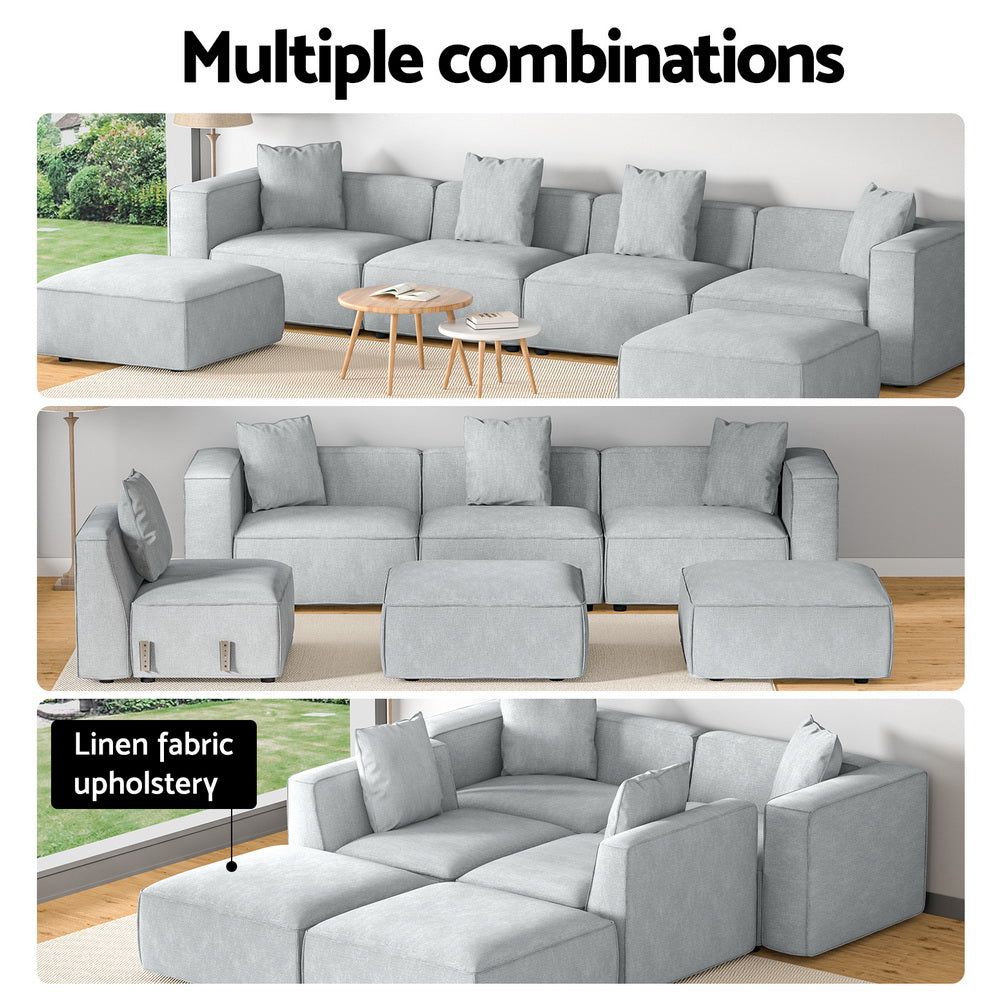 Alvin 6-Seater Modular Sofa Chaise Grey