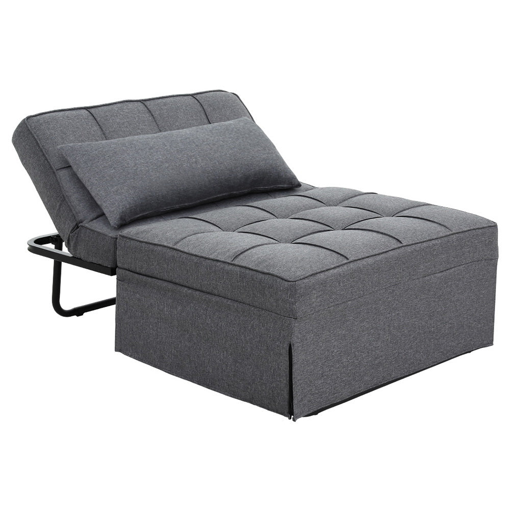 4-in-1 Linen Grey Sofa Bed Ottoman w/Adjustable Backrest - Artiss