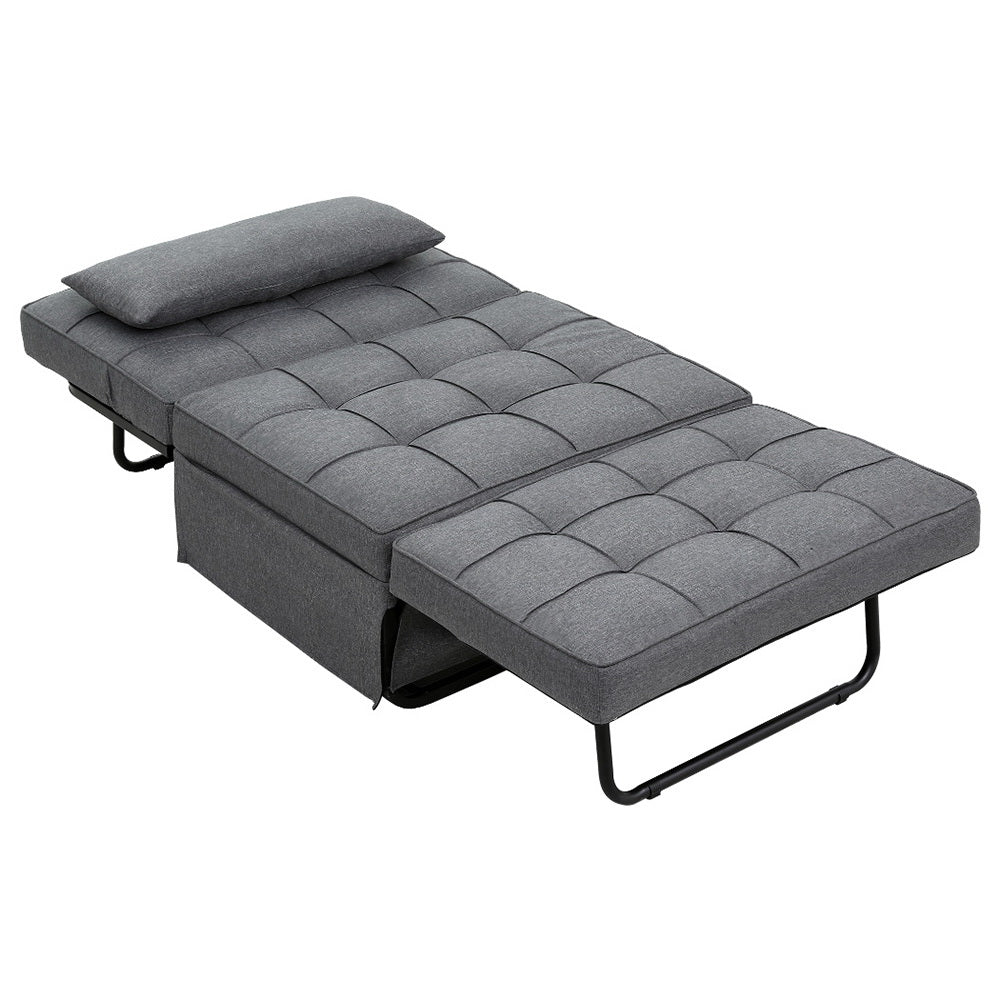 4-in-1 Linen Grey Sofa Bed Ottoman w/Adjustable Backrest - Artiss