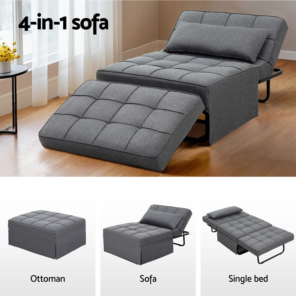 4-in-1 Linen Grey Sofa Bed Ottoman w/Adjustable Backrest - Artiss