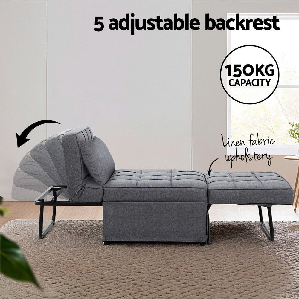 4-in-1 Linen Grey Sofa Bed Ottoman w/Adjustable Backrest - Artiss