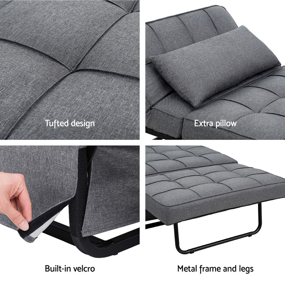 4-in-1 Linen Grey Sofa Bed Ottoman w/Adjustable Backrest - Artiss