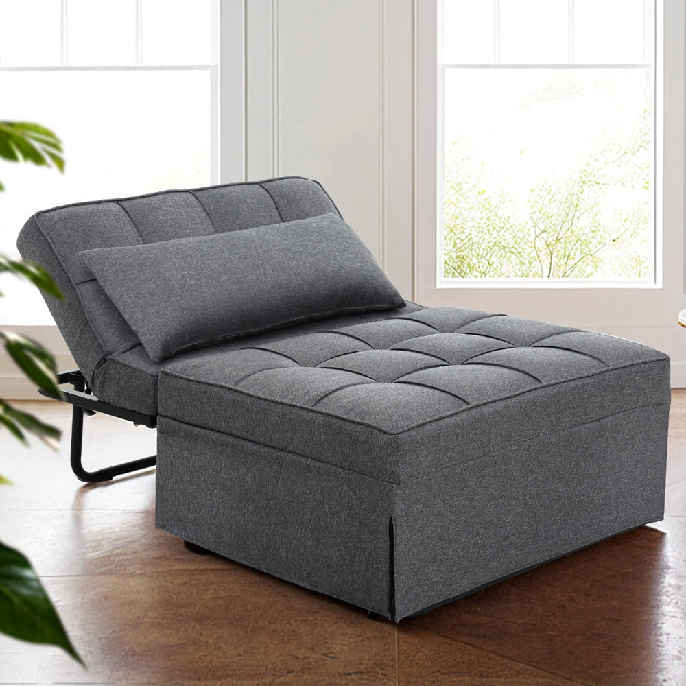 4-in-1 Linen Grey Sofa Bed Ottoman w/Adjustable Backrest - Artiss