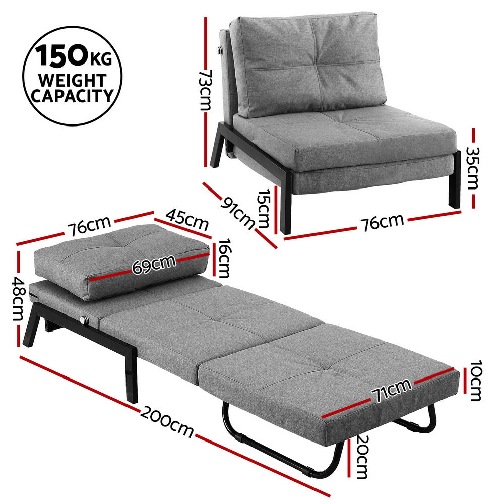 Artiss Convertible Sofa Bed Recliner Chair Grey