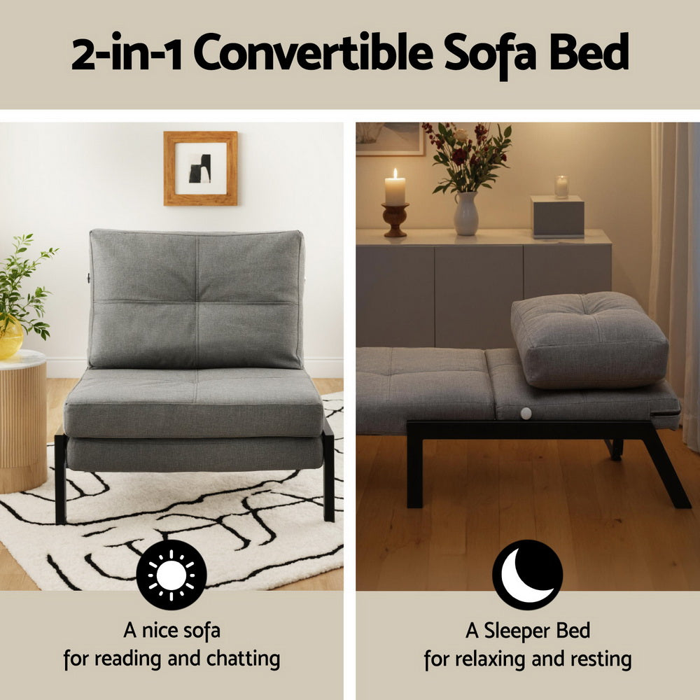Artiss Convertible Sofa Bed Recliner Chair Grey