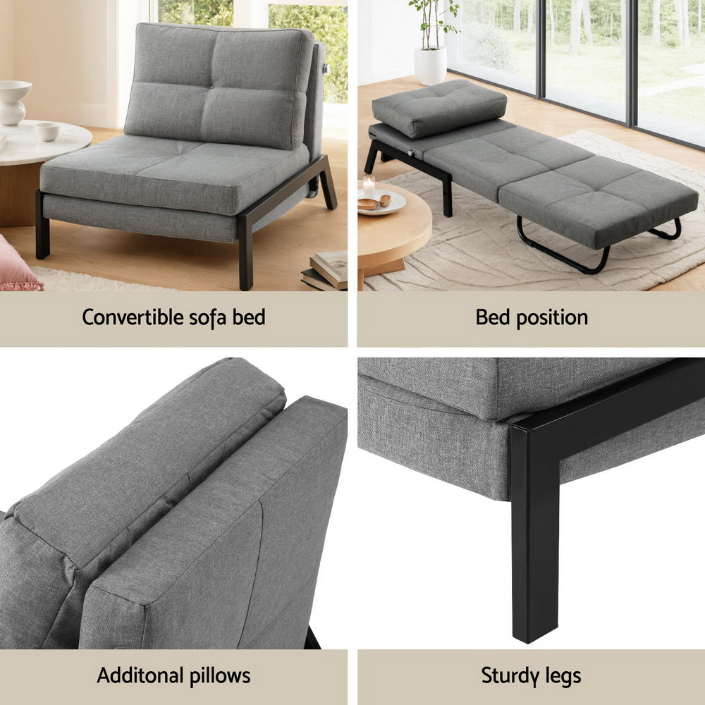 Artiss Convertible Sofa Bed Recliner Chair Grey