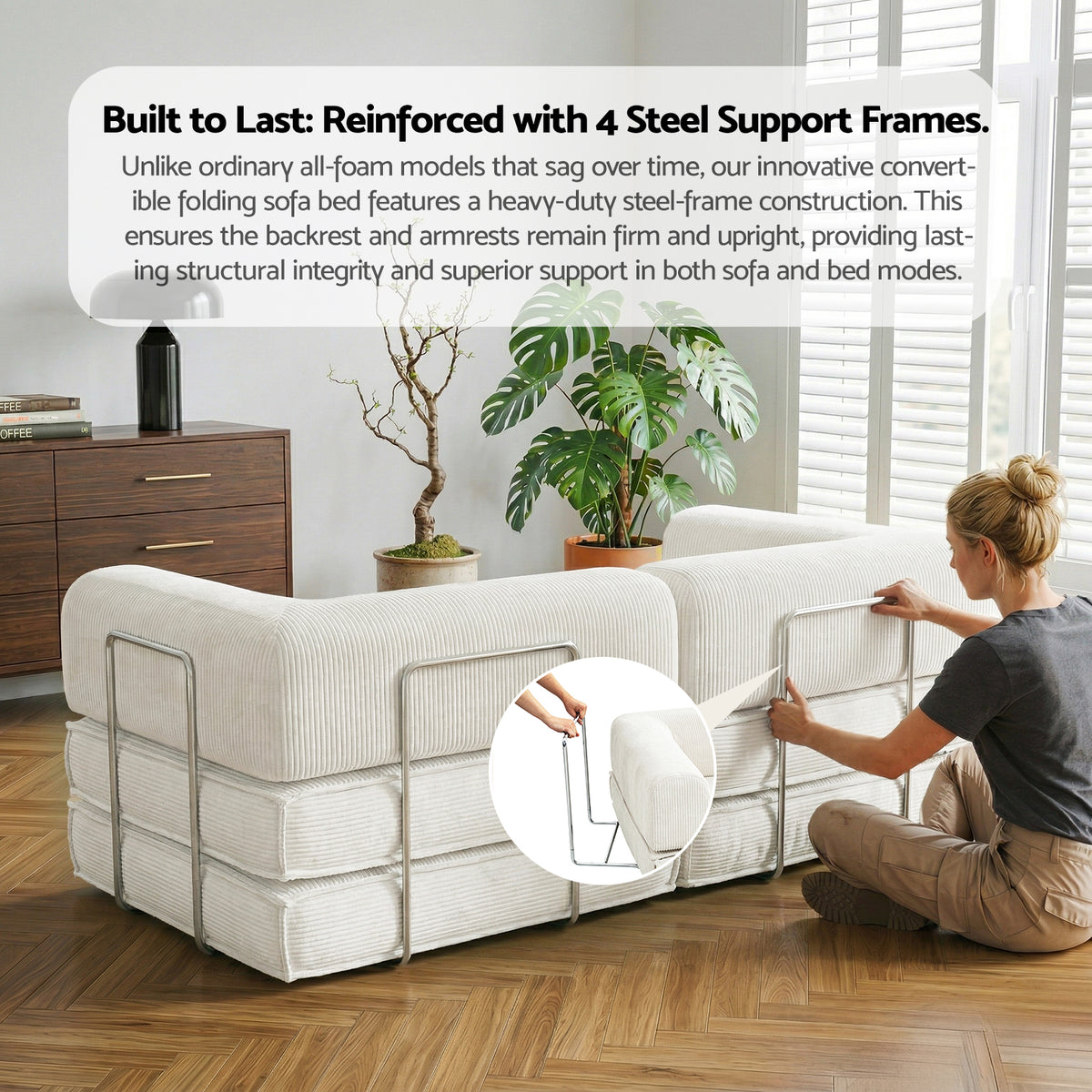 Artiss Convertible Folding Sofa Bed Corduroy Beige