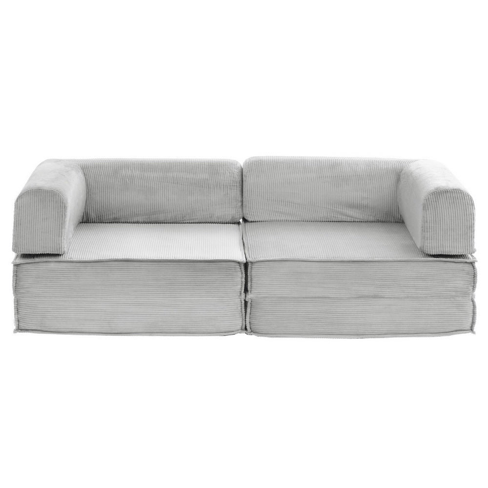 Artiss Convertible 2-Seater Sofa Bed Folding Corduroy Grey