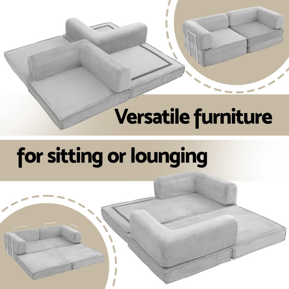 Artiss Convertible 2-Seater Sofa Bed Folding Corduroy Grey
