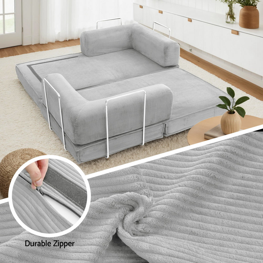 Artiss Convertible 2-Seater Sofa Bed Folding Corduroy Grey