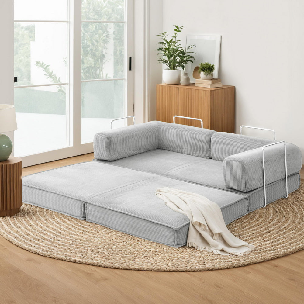 Artiss Convertible 2-Seater Sofa Bed Folding Corduroy Grey