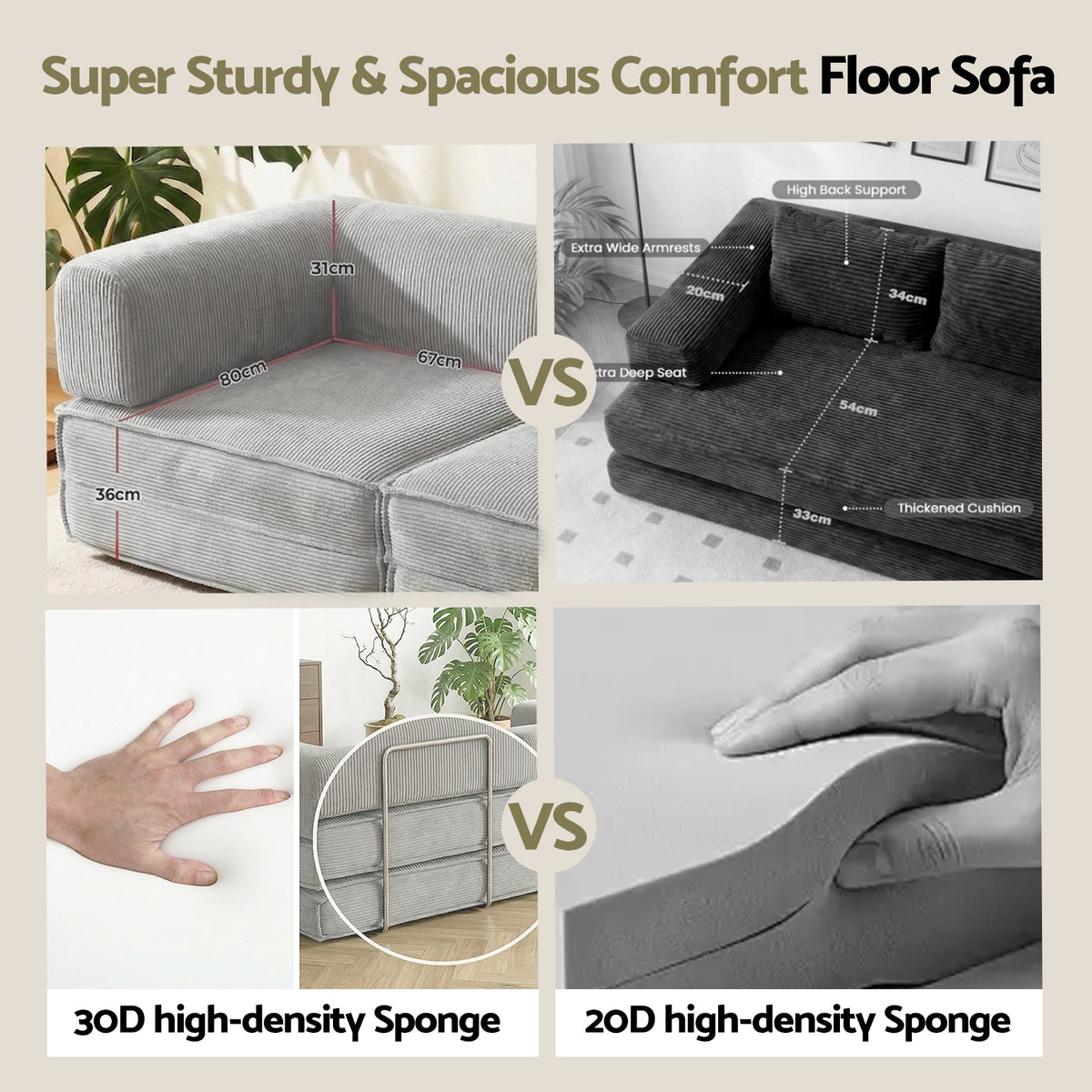 Artiss 2 Seater Convertible Folding Sofa Bed Corduroy Grey
