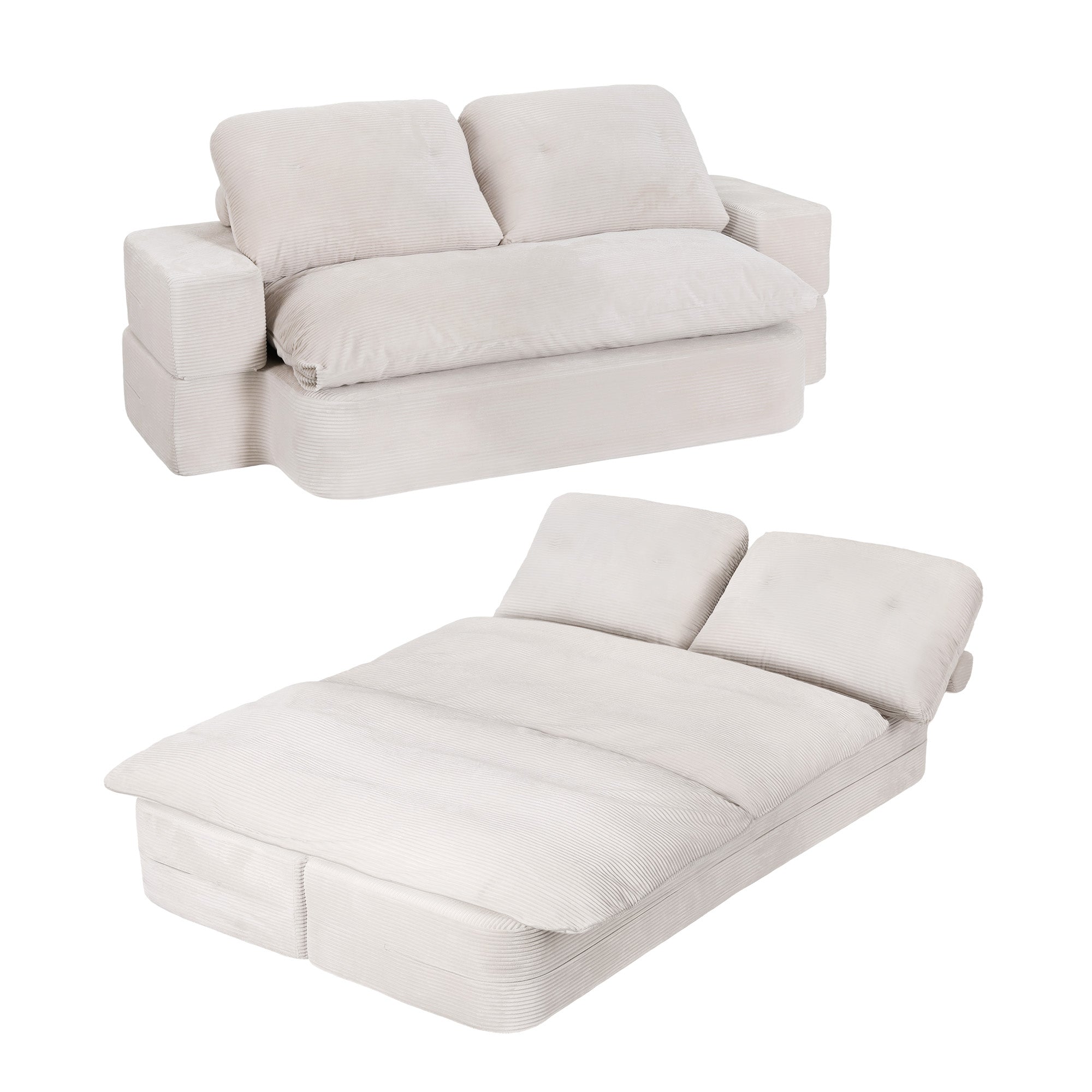 Artiss Convertible Folding Sofa Bed 30D High-Density Foam Boneless Couch with Corduroy Sleeper Couch Lounger for Living Room Beign