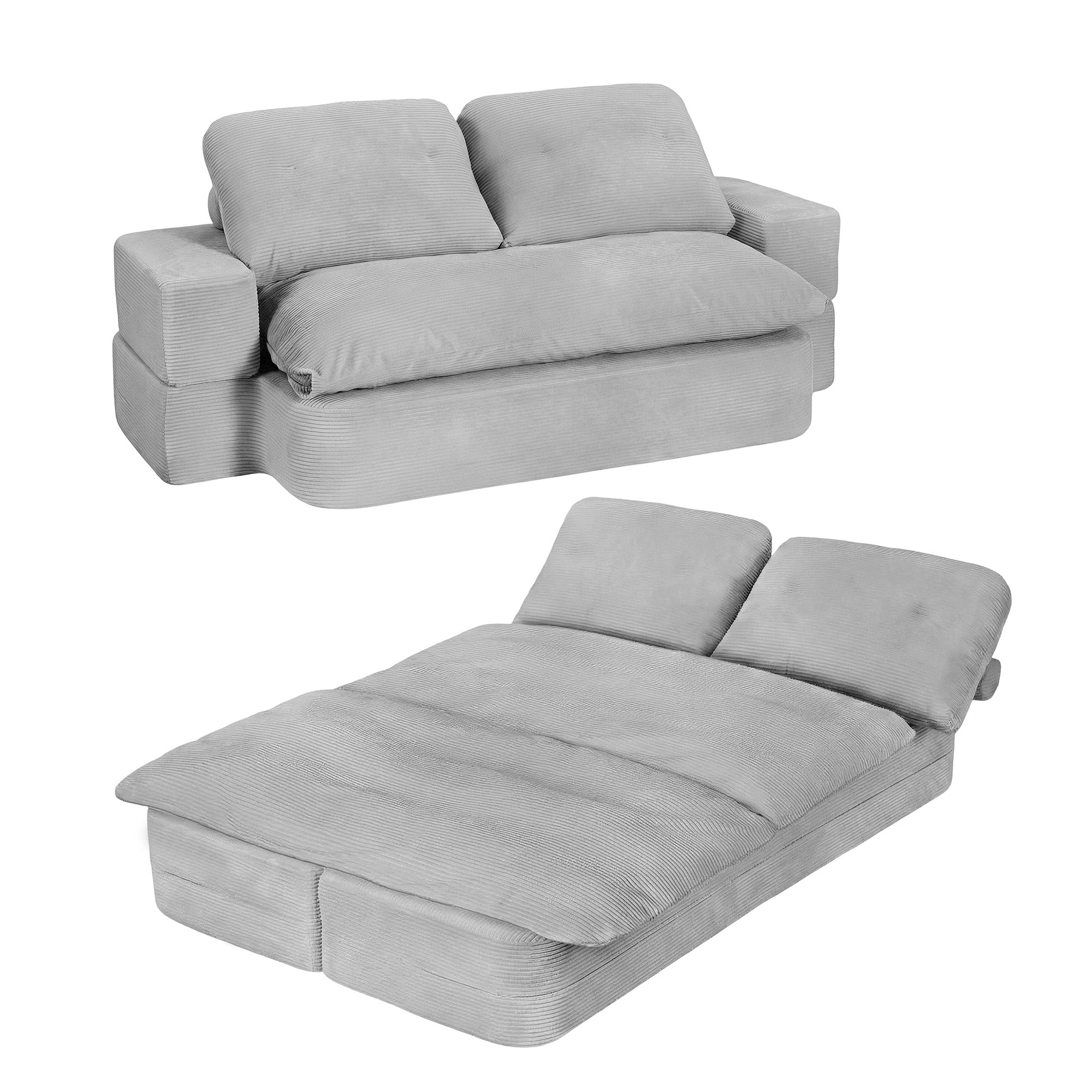Artiss Convertible Folding Sofa Bed 30D High-Density Foam Boneless Couch with Corduroy Sleeper Couch Lounger for Living Room Grey