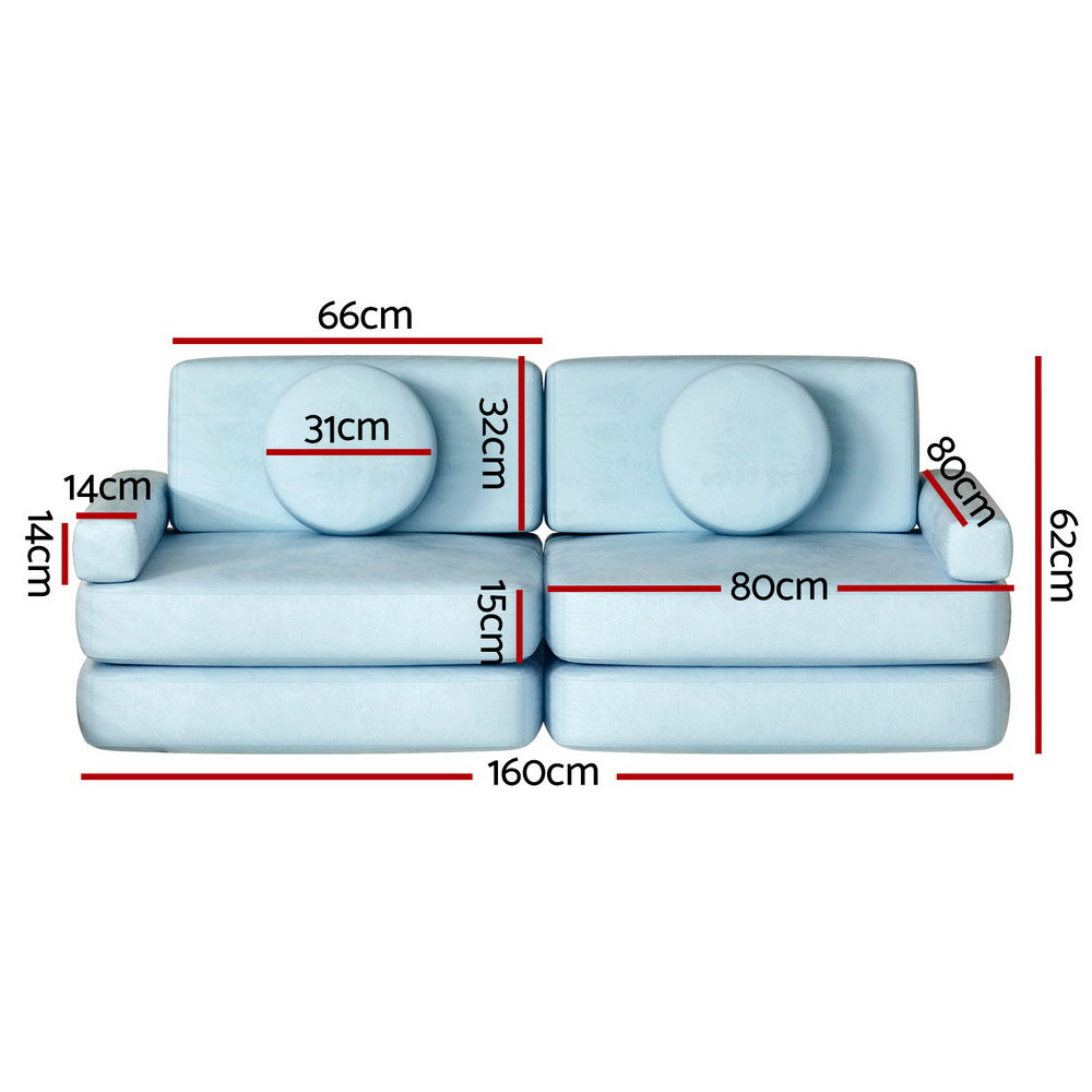 Play 2-Seater Modular Sofa Bed Velvet Blue