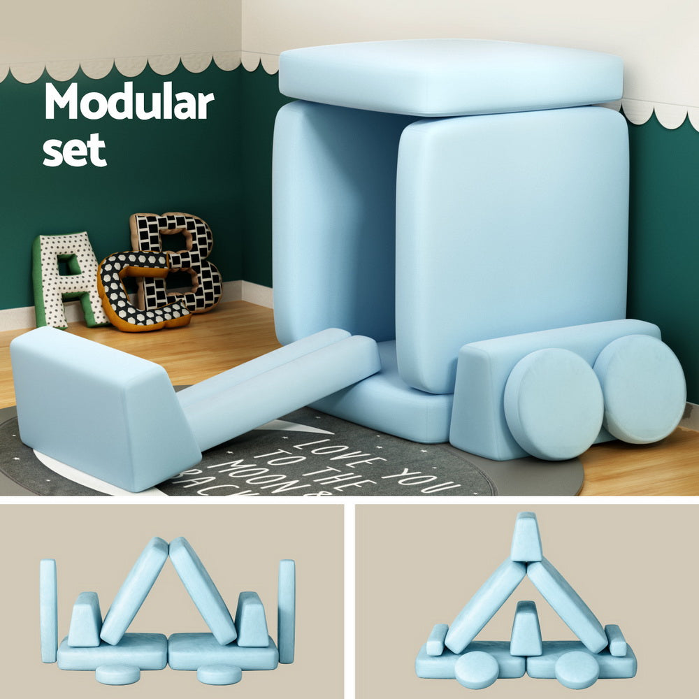 Play 2-Seater Modular Sofa Bed Velvet Blue
