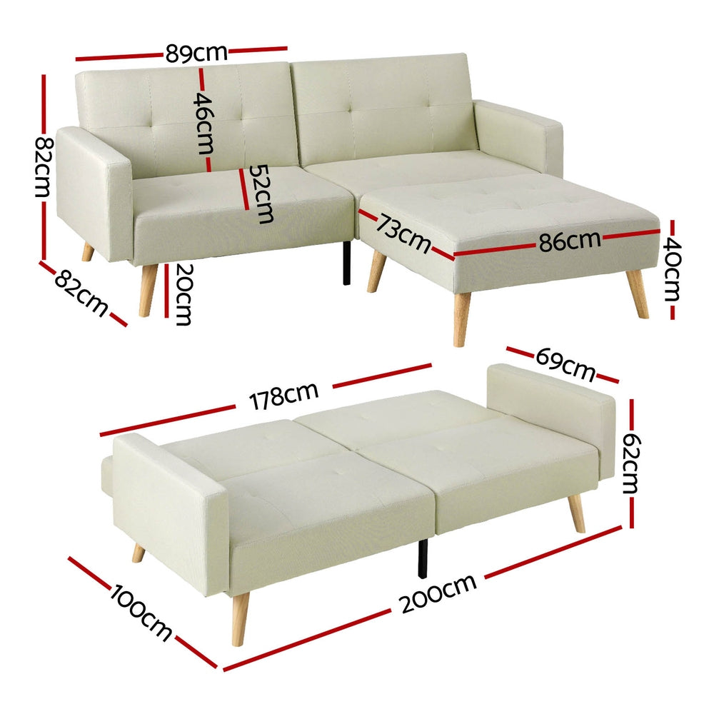 Scott 3-Seater Convertible Sofa Bed Ottoman Recliner Beige