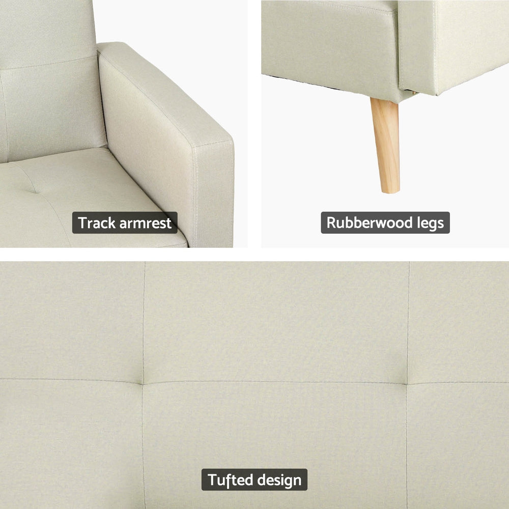 Scott 3-Seater Convertible Sofa Bed Ottoman Recliner Beige