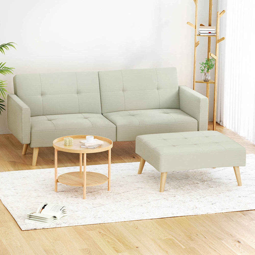 Scott 3-Seater Convertible Sofa Bed Ottoman Recliner Beige