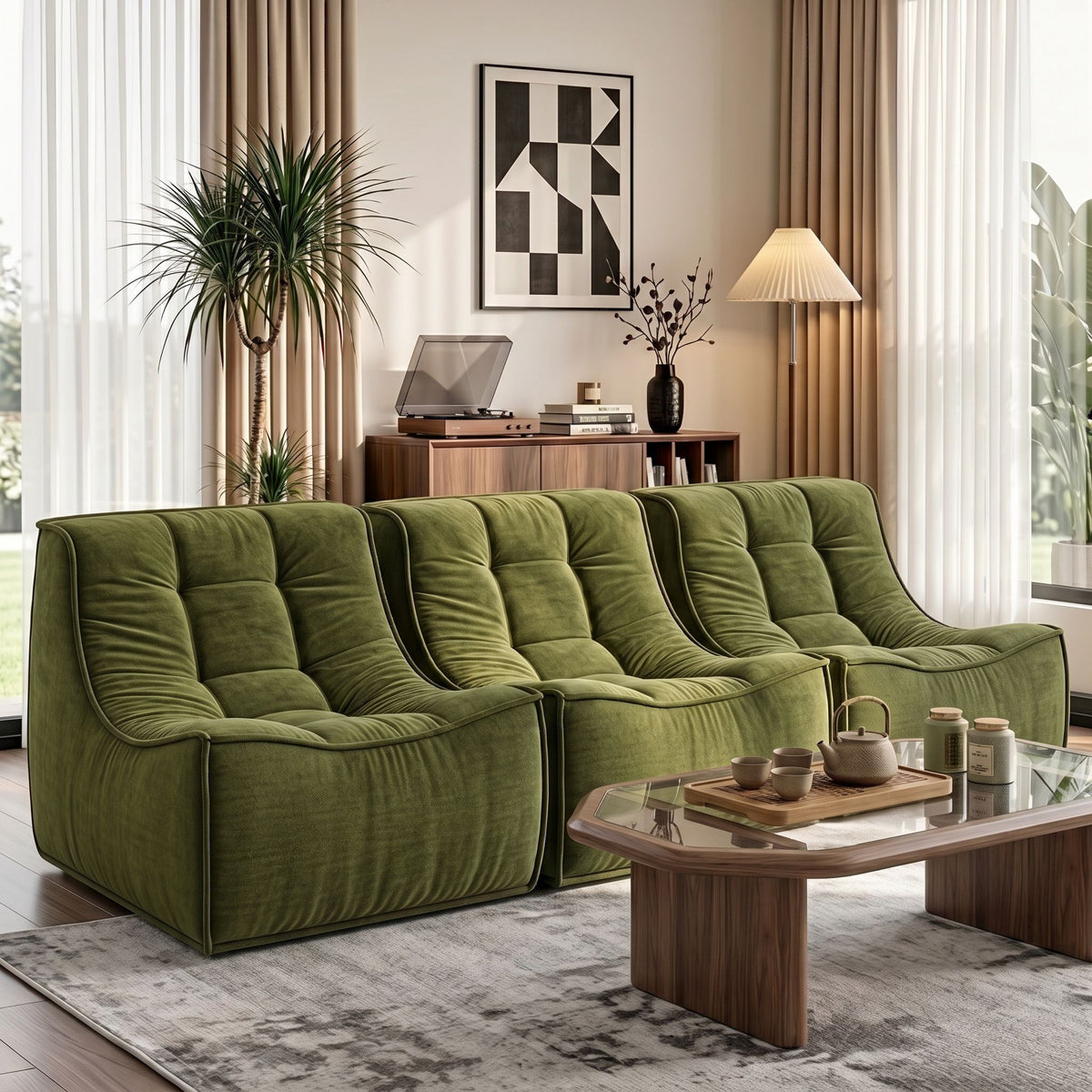 Artiss Set of 3 Modular Floor Sofa Couch Chenille Green