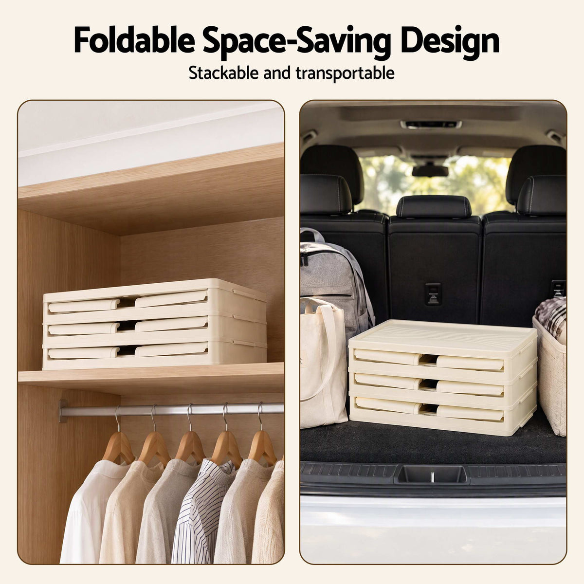 Artiss 3-Tier Foldable Storage Cabinet Stackable Box Clear Magnetic Door White