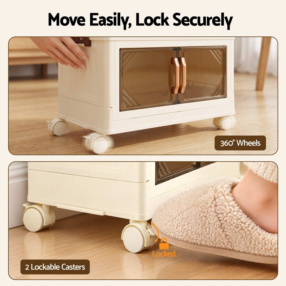 Artiss 3-Tier Foldable Storage Cabinet Stackable Box Clear Magnetic Door White