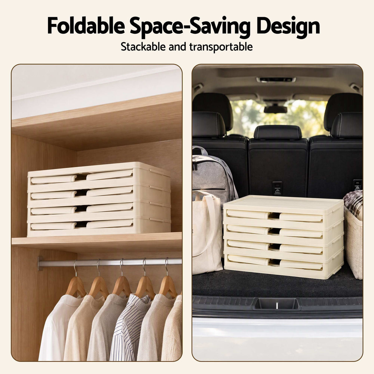 Artiss 4-Tier Foldable Storage Cabinet Stackable Box Clear Magnetic Door White