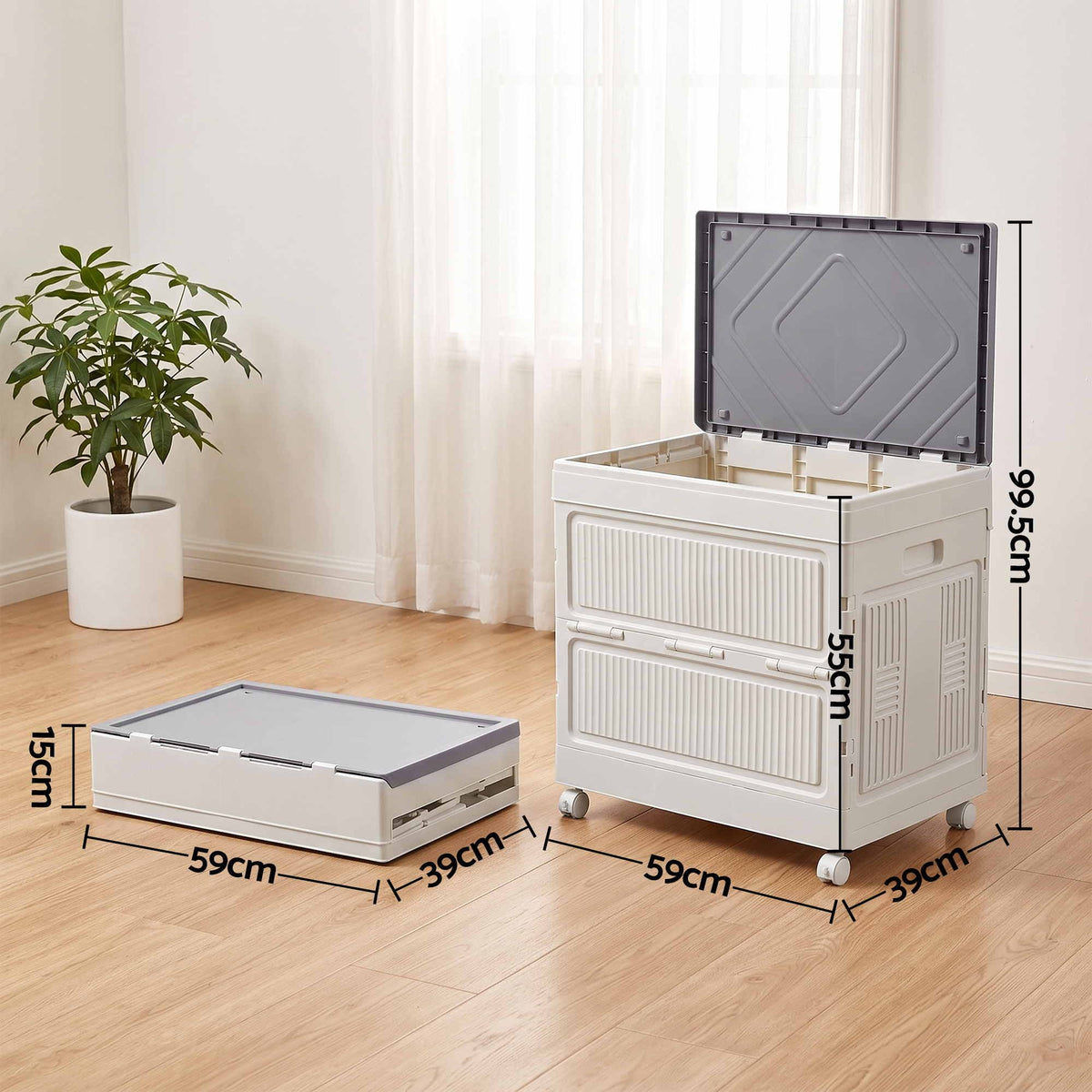 Artiss Foldable Storage Cabinet Stackable Box Flip-Top Rolling Organiser White