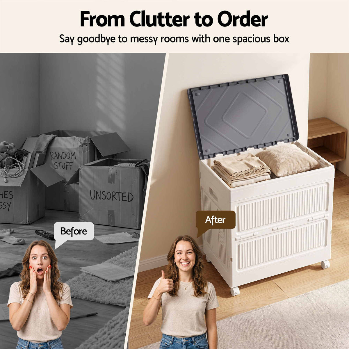 Artiss Foldable Storage Cabinet Stackable Box Flip-Top Rolling Organiser White