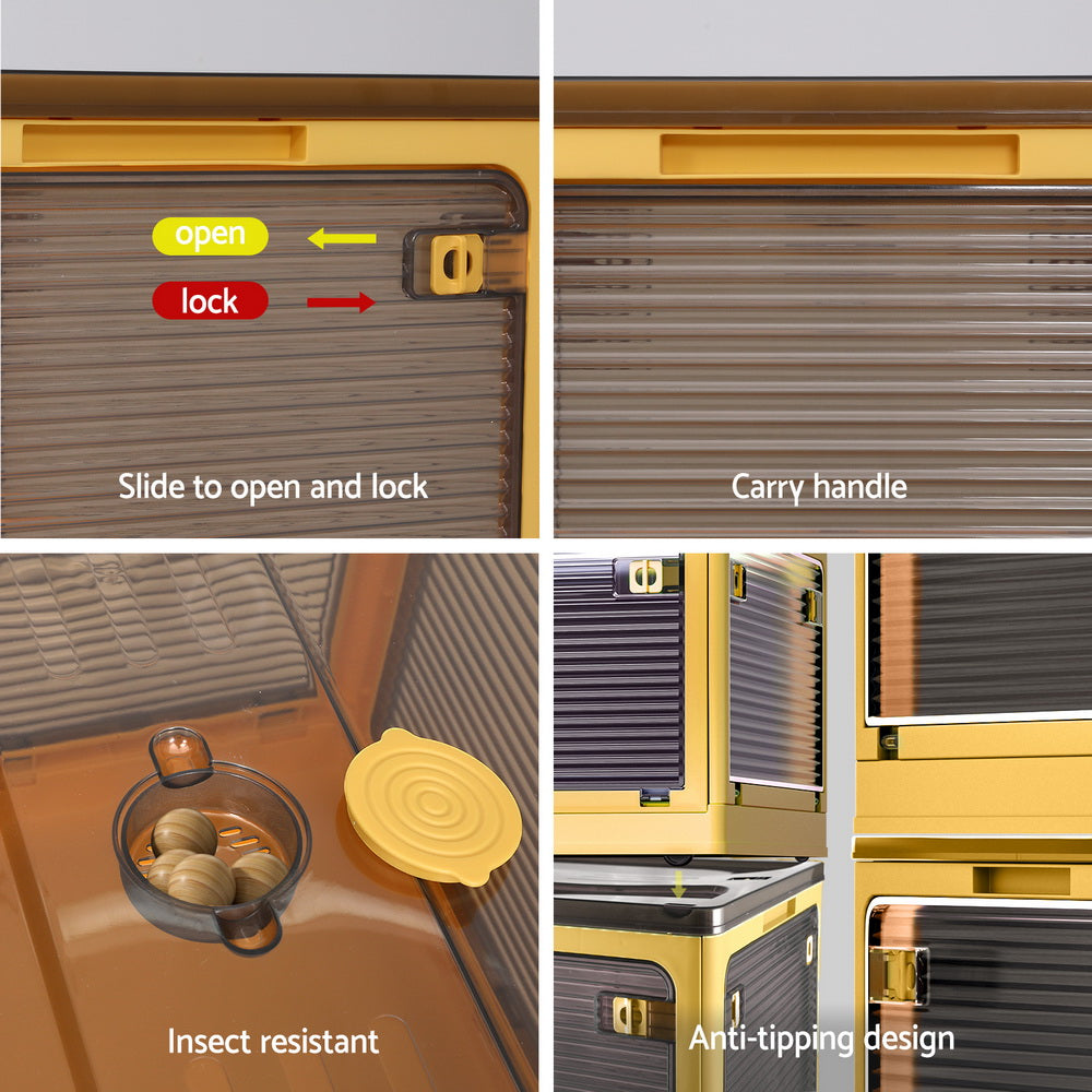 Artiss 115L Storage Box Foldable Stackable Transparent Yellow