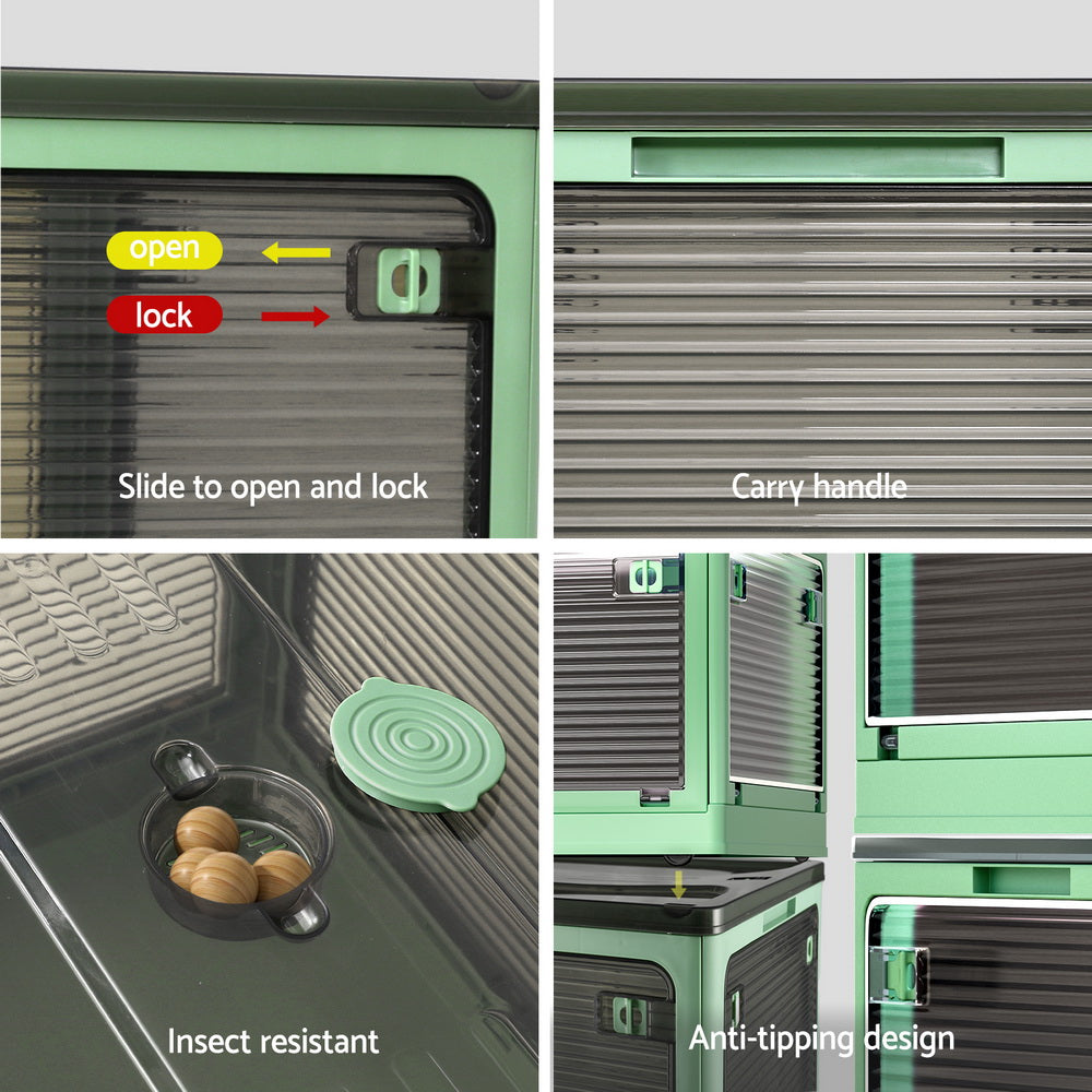 Artiss 82L Storage Container Foldable Stackable Transparent Green