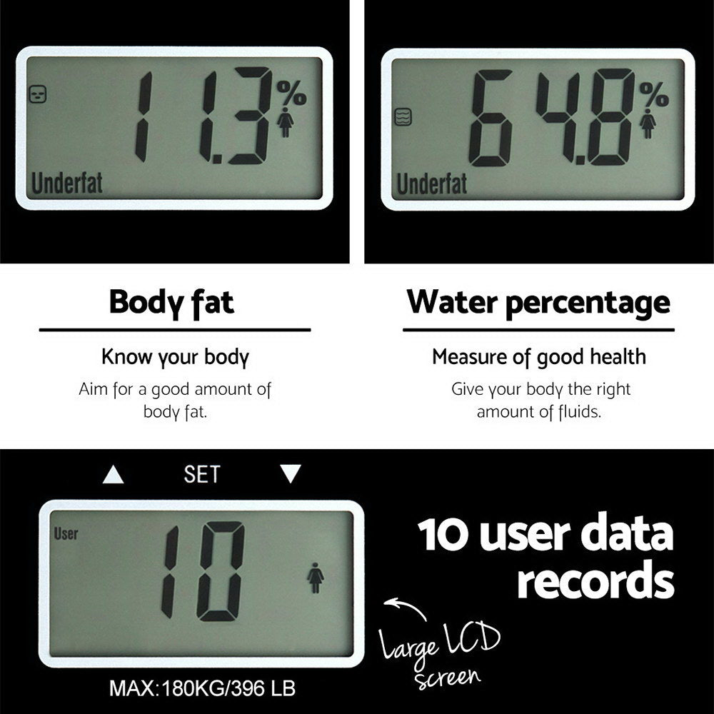 Everfit 180KG Digital Bathroom Scale Body Fat Hydration Monitor Black