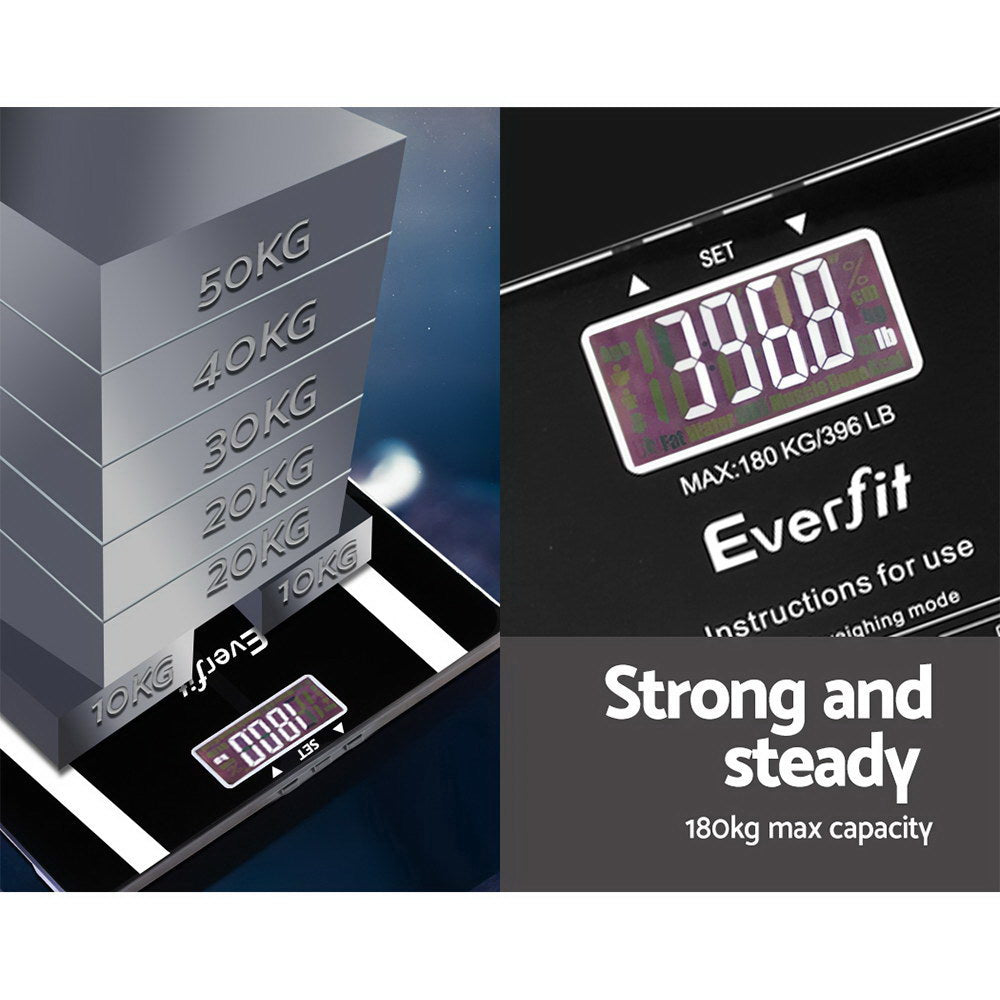 Everfit 180KG Digital Bathroom Scale Body Fat Hydration Monitor Black