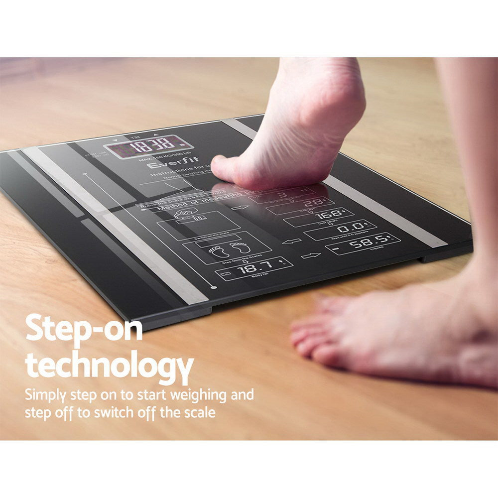 Everfit 180KG Digital Bathroom Scale Body Fat Hydration Monitor Black
