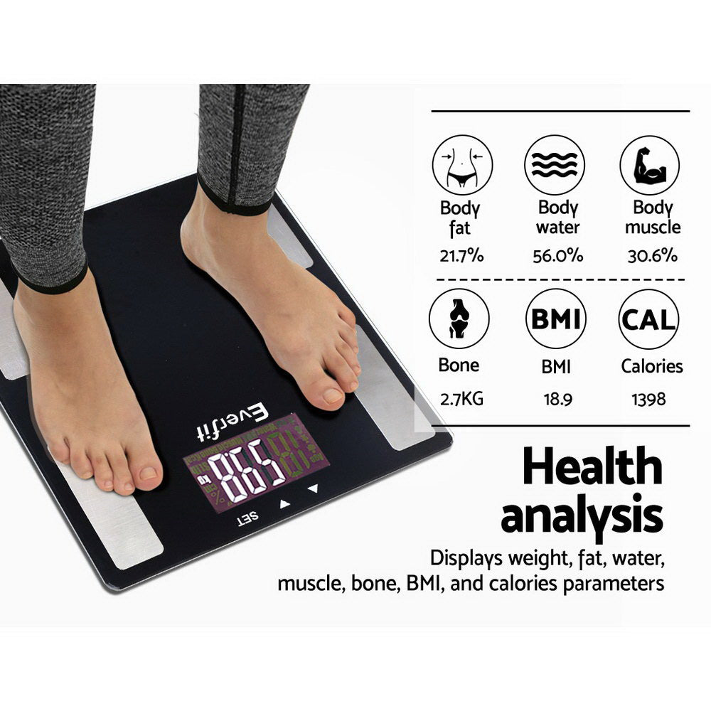 Everfit 180KG Body Fat Scale BMI Monitor Black