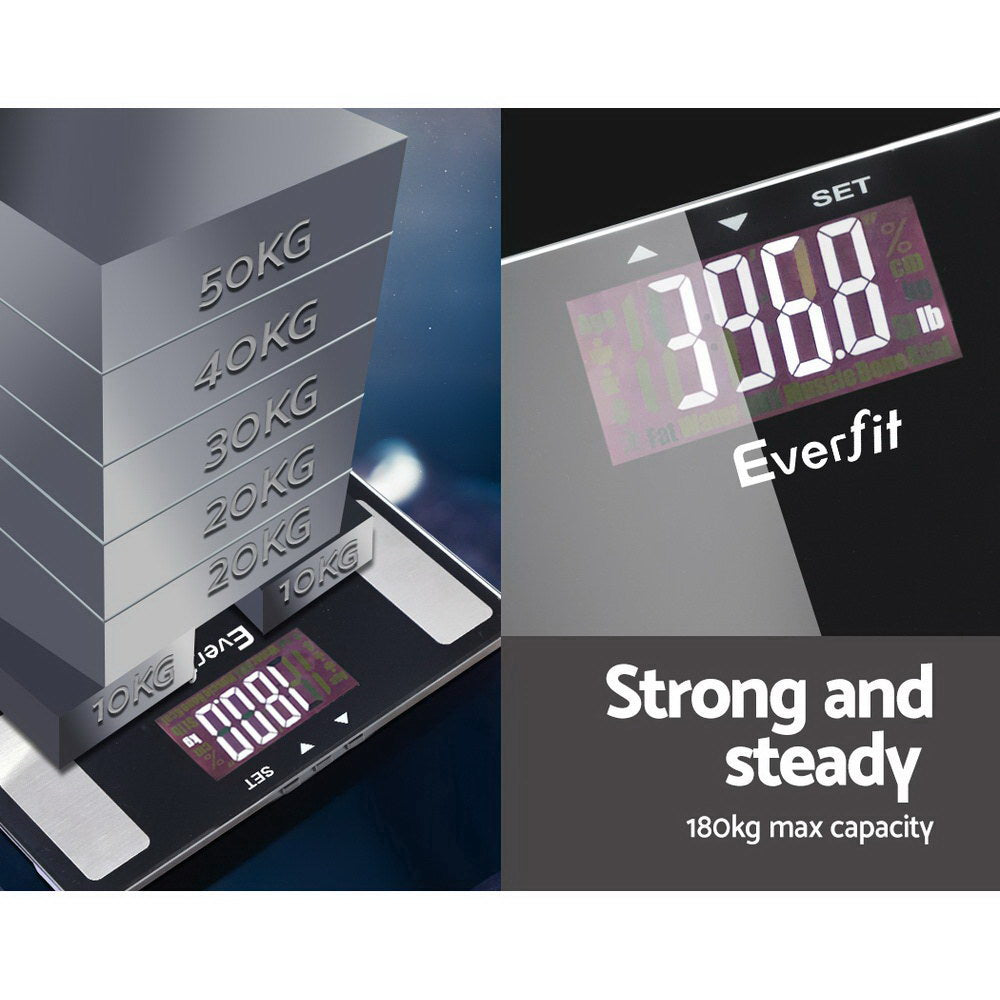 Everfit 180KG Body Fat Scale BMI Monitor Black