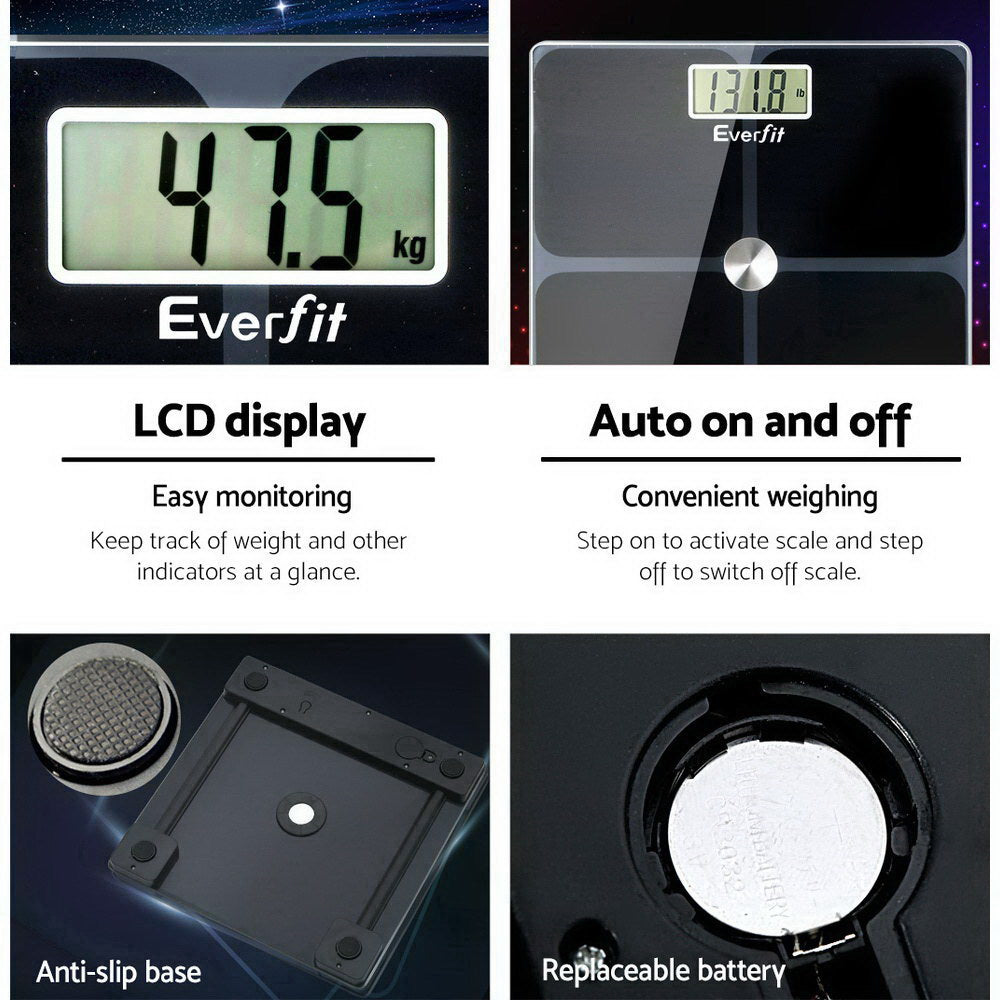 Everfit 180KG Digital Bathroom Scale Black
