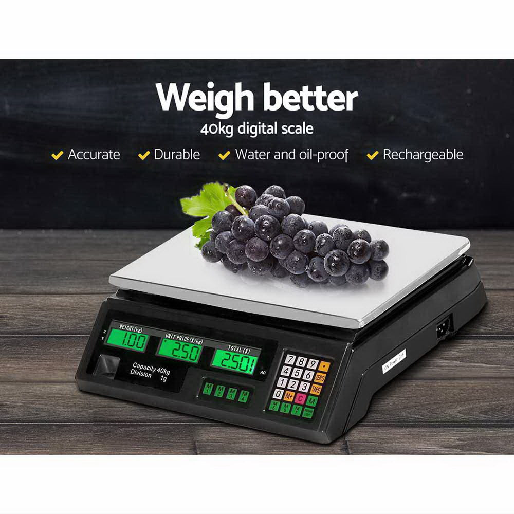 Emajin 40kg Digital Kitchen Weighing Scales Black LCD