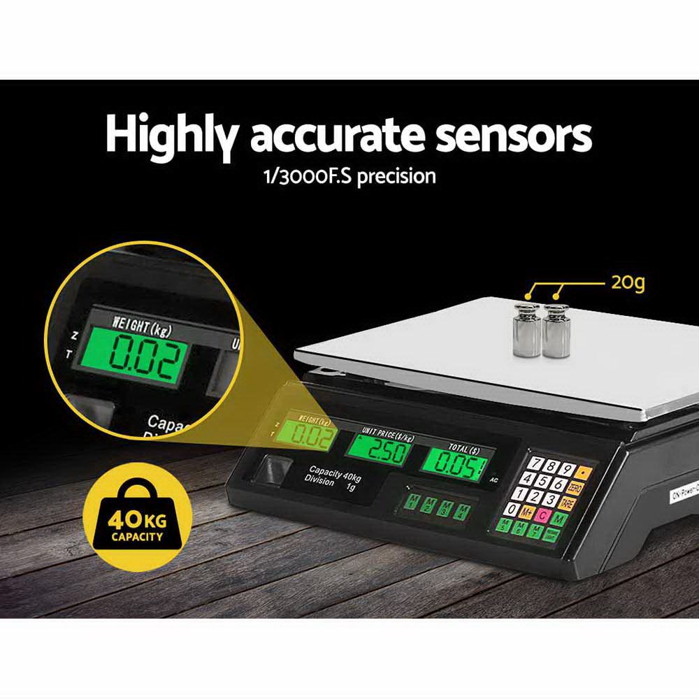 Emajin 40kg Digital Kitchen Weighing Scales Black LCD