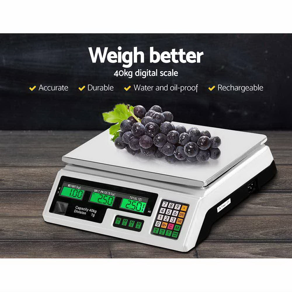 Emajin 40kg Digital Kitchen Scales White LCD Display