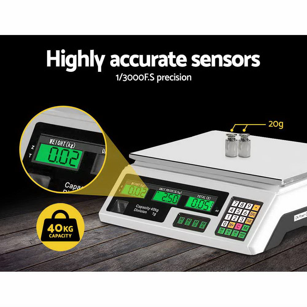 Emajin 40kg Digital Kitchen Scales White LCD Display