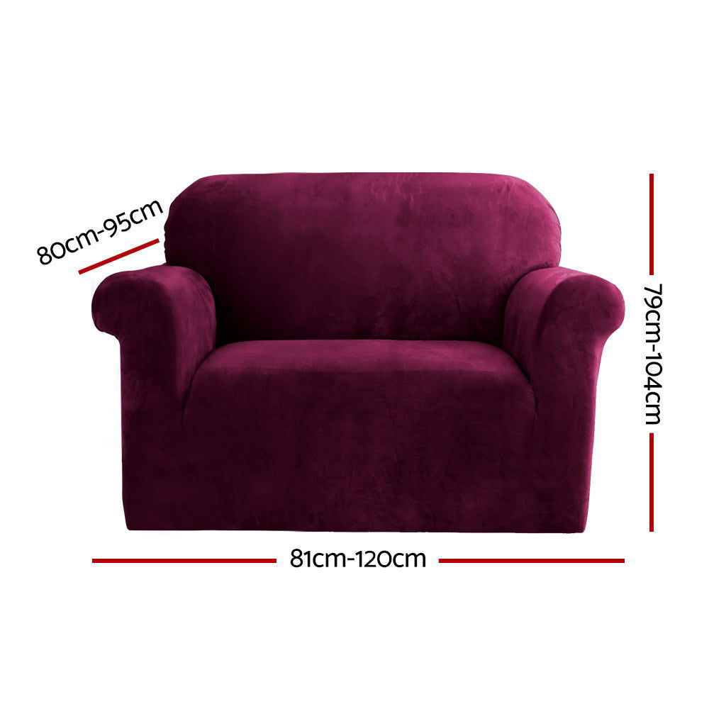 Artiss 1-Seater Velvet Sofa Cover Ruby Red