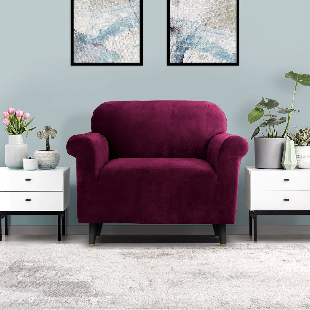 Artiss 1-Seater Velvet Sofa Cover Ruby Red