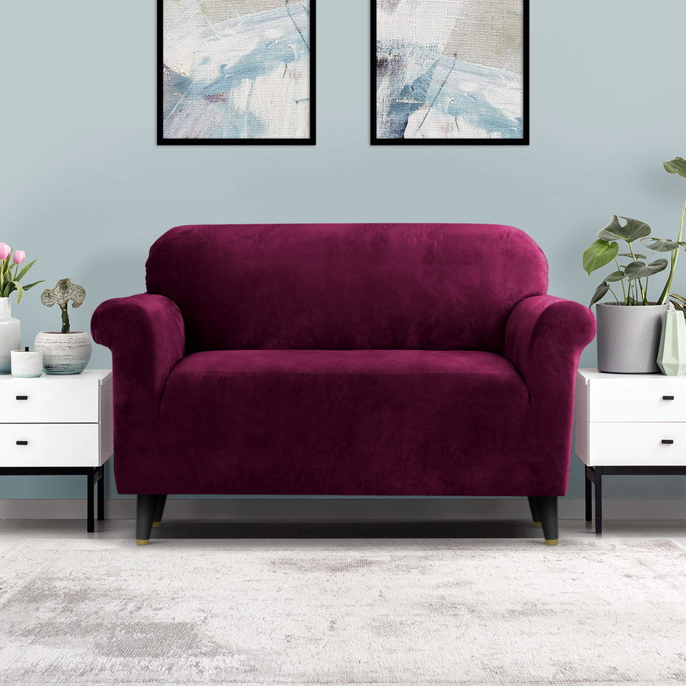Artiss 2-Seater Velvet Sofa Cover Ruby Red