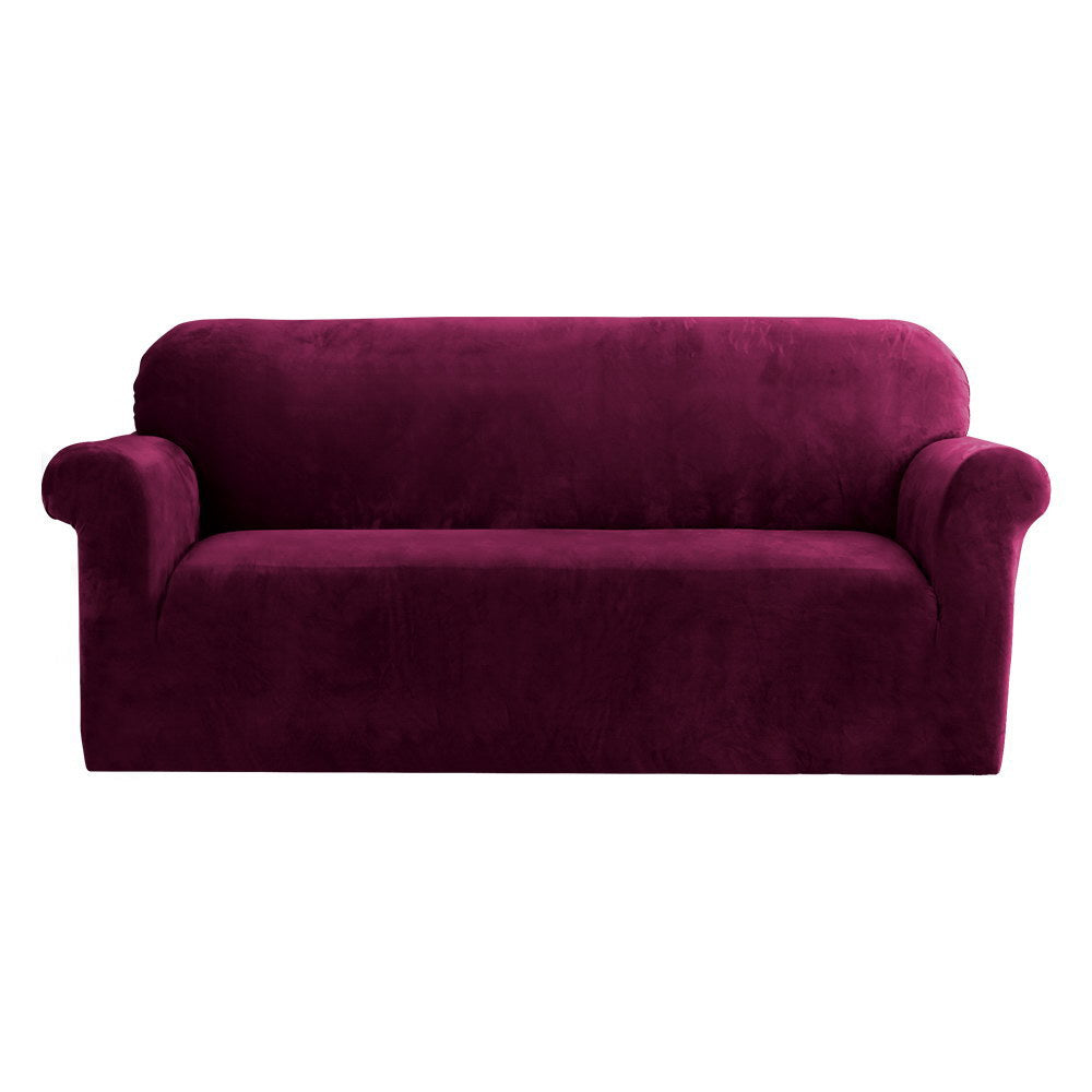 Artiss 3-Seater Velvet Sofa Cover Ruby Red